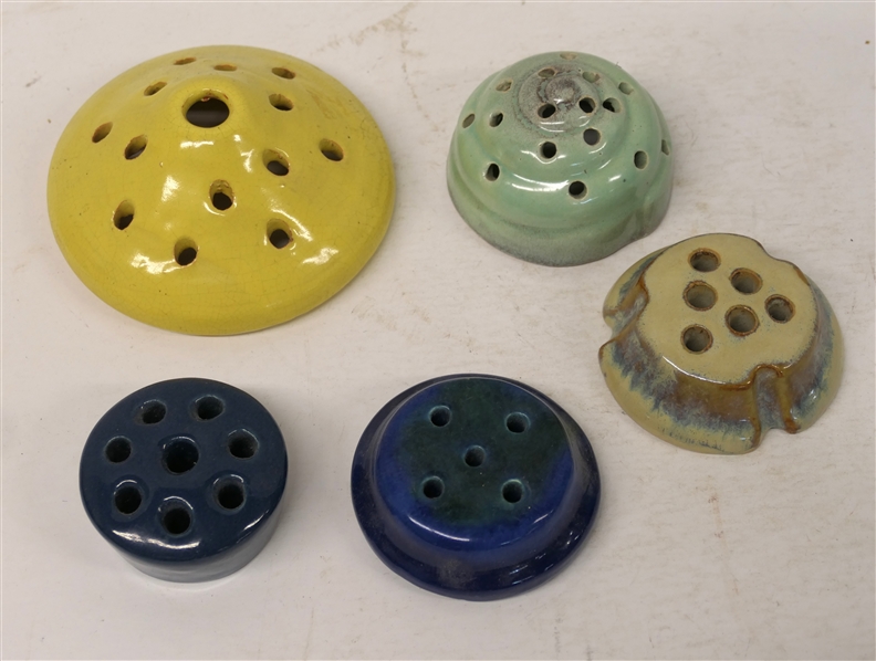5 Art Pottery Flower Frogs - Yellow Frog  is 5" Wide 
