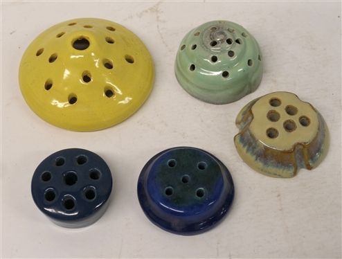 5 Art Pottery Flower Frogs - Yellow Frog  is 5 Wide 