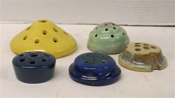 5 Art Pottery Flower Frogs - Yellow Frog  is 5 Wide 