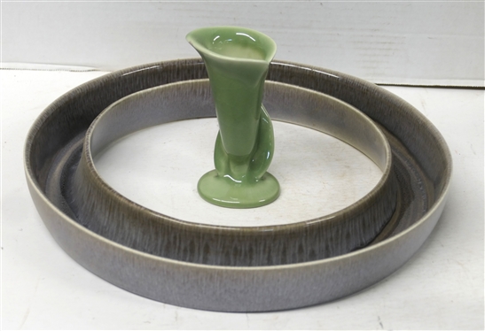 Rookwood Art Pottery Pansy / Flower Ring Centerpiec3 Number 797 - 12 1/2 Across and Rookwood Green Calla Lilly Vase - 1659 - 5 Tall - Chipped 