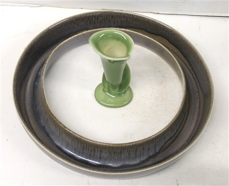 Rookwood Art Pottery Pansy / Flower Ring Centerpiec3 Number 797 - 12 1/2 Across and Rookwood Green Calla Lilly Vase - 1659 - 5 Tall - Chipped 