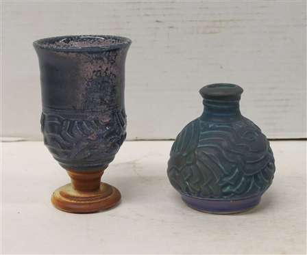 2 Pieces of Cynthia Bringle North Carolina Art Pottery - 4 Vase and 5 Goblet - Cynthia Bringle - Penland, NC Art Potter
