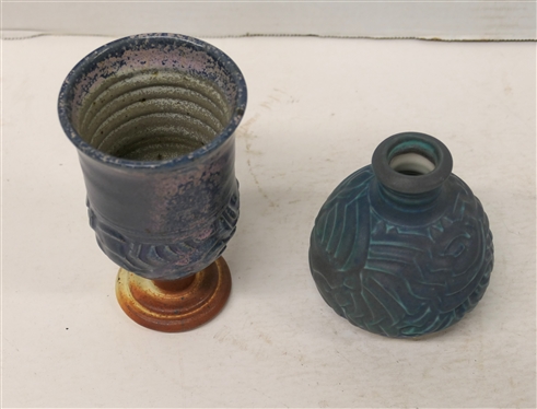 2 Pieces of Cynthia Bringle North Carolina Art Pottery - 4 Vase and 5 Goblet - Cynthia Bringle - Penland, NC Art Potter