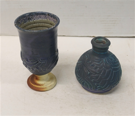 2 Pieces of Cynthia Bringle North Carolina Art Pottery - 4 Vase and 5 Goblet - Cynthia Bringle - Penland, NC Art Potter