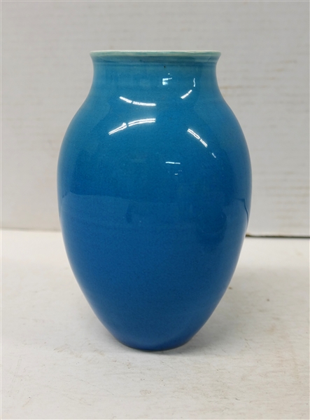 Oakley Blue Glazed Pottery Vase -Bright Blue Glaze -  Sid Oakley - North Carolina Potter - Vase is 6 1/4" Tall 