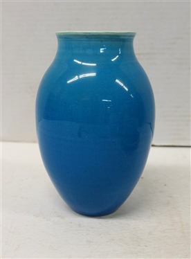 Oakley Blue Glazed Pottery Vase -Bright Blue Glaze -  Sid Oakley - North Carolina Potter - Vase is 6 1/4 Tall 