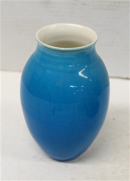 Oakley Blue Glazed Pottery Vase -Bright Blue Glaze -  Sid Oakley - North Carolina Potter - Vase is 6 1/4 Tall 