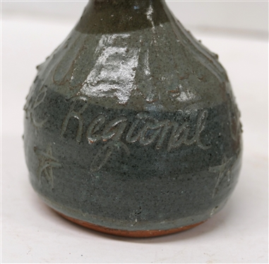 Mack Chrisco North Carolina Art Pottery Chalace and Regional Charlotte Bicentennial 1976 Handmade Pottery Vase - Chalice is 7 3/4 Tall , Vase is 3 3/4 Tall - Some Tiny Flake on Top Edge of Vase