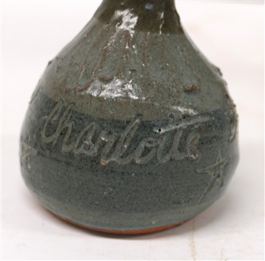 Mack Chrisco North Carolina Art Pottery Chalace and Regional Charlotte Bicentennial 1976 Handmade Pottery Vase - Chalice is 7 3/4 Tall , Vase is 3 3/4 Tall - Some Tiny Flake on Top Edge of Vase