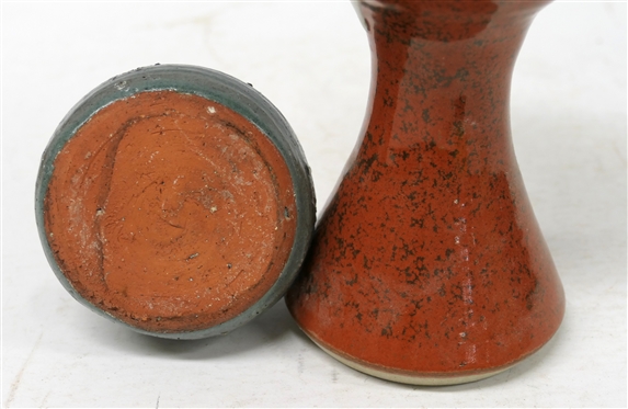 Mack Chrisco North Carolina Art Pottery Chalace and Regional Charlotte Bicentennial 1976 Handmade Pottery Vase - Chalice is 7 3/4 Tall , Vase is 3 3/4 Tall - Some Tiny Flake on Top Edge of Vase