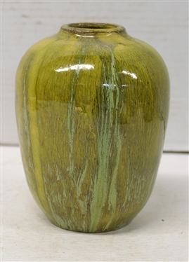 Teagues Pottery F. Craven Lead Glaze North Carolina Pottery Vase - Yellow Variegated Glaze - Vase is 6 Tall 
