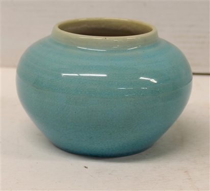 1941 Pisgah Forest Light Blue Crackle Glazed Vase  - Stamped on Bottom - White Glazed Interior - Vase is 4 tall 6 wide