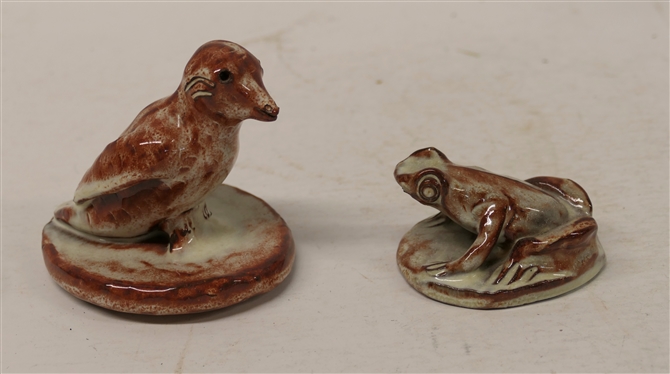 2 Art Pottery Animal Sculptures - 3 1/2 Bird Signed PS ''84 and 1 1/2 Frog Signed Y