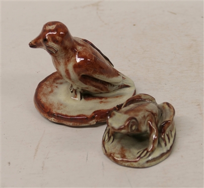 2 Art Pottery Animal Sculptures - 3 1/2 Bird Signed PS ''84 and 1 1/2 Frog Signed Y