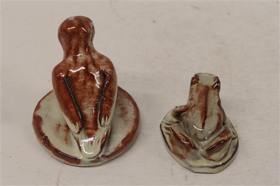 2 Art Pottery Animal Sculptures - 3 1/2 Bird Signed PS ''84 and 1 1/2 Frog Signed Y