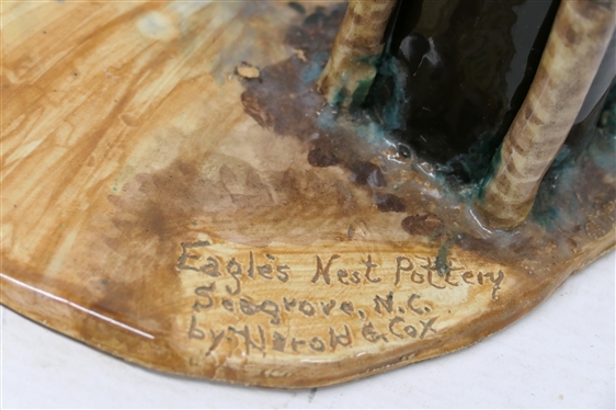 Eagle''s Nest Pottery - Seagrove, NC by Harold Cox Donkey and Well Sculpture - Hand Decorated Base - Well is 9 Tall At Tallest Point - Base Measures 13 Across - One Well Pump Handle Needs Glue