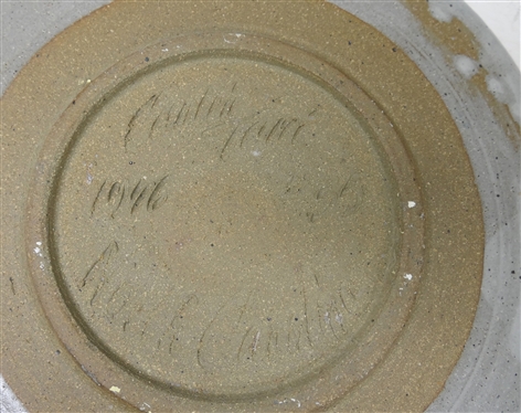 3 North Carolina Art Pottery Platters by Johnston County NC Pottery Carlie B. Tart - 1973 Dated 13 1/2 Platter with Blue Flower, Bicentennial 1776 - 1976 Dogwood Platter #9 Signed in Script with...