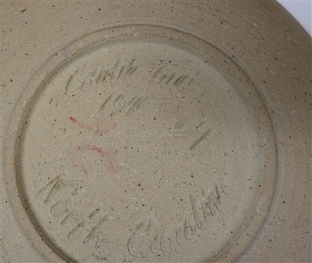 3 North Carolina Art Pottery Platters by Johnston County NC Pottery Carlie B. Tart - 1973 Dated 13 1/2 Platter with Blue Flower, Bicentennial 1776 - 1976 Dogwood Platter #9 Signed in Script with...