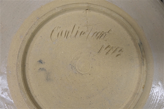 3 North Carolina Art Pottery Platters by Johnston County NC Pottery Carlie B. Tart - 1973 Dated 13 1/2 Platter with Blue Flower, Bicentennial 1776 - 1976 Dogwood Platter #9 Signed in Script with...