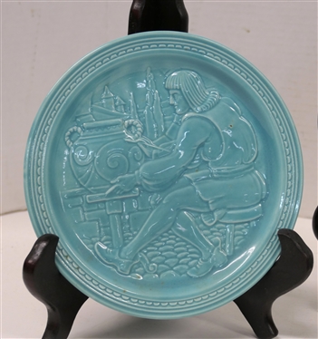 4 Pieces of Turquoise Pottery - Frog Pond Pottery Egg, Crystalline Rimmed Soup Bowl by Edgecomb Pottery - 8 Across, and 2 Plates - Joint Exhibit of Capital and Labor - The American Potter - New...