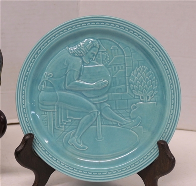 4 Pieces of Turquoise Pottery - Frog Pond Pottery Egg, Crystalline Rimmed Soup Bowl by Edgecomb Pottery - 8 Across, and 2 Plates - Joint Exhibit of Capital and Labor - The American Potter - New...