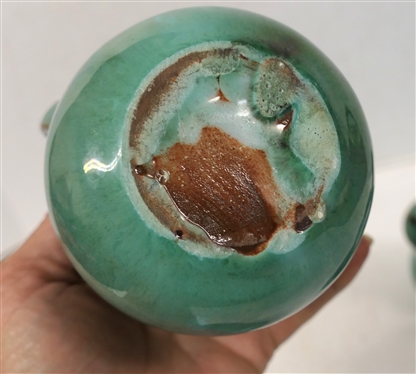 12 Pieces of Turquoise Variegated Glaze - Seagrove North Carolina Pottery - 3 1/2 Mugs, 4 1/2 Pitcher, Cream & Sugar Bowl with Lid, and Bowl 