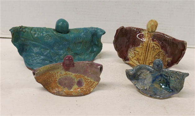 4 Fun Contemporary Handmade Art Pottery Angels - All Signed - Blue Green Angel is Approx. 4 Tall Smallest Blue Gray Angel is 2 1/2 Tall 