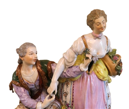 Very Large 19th Century Dresden Statue - Courting Figures with Urn of Flowers and Dog and Sheep - Statue is 15 1/2 Tall 12 Across - Makers  Mark on Back 