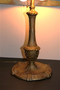 Incredible Reverse Painted Glass Lamp - Ornate Brass Base - Beautiful Shade with Reverse Painted Trees, Grass, and Stream - Lamp is 21 Tall 