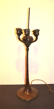 Incredible Tiffany Studios Bronze Lamp Base "Tiffany Studios New York " Number 477 - 438 - B - 6 Lights - Leaf Motif on Lamp Pedestal - Base is 27" To Bulbs 