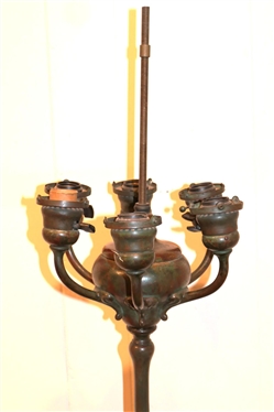 Incredible Tiffany Studios Bronze Lamp Base Tiffany Studios New York  Number 477 - 438 - B - 6 Lights - Leaf Motif on Lamp Pedestal - Base is 27 To Bulbs 