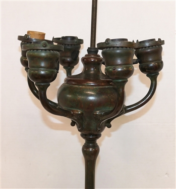 Incredible Tiffany Studios Bronze Lamp Base Tiffany Studios New York  Number 477 - 438 - B - 6 Lights - Leaf Motif on Lamp Pedestal - Base is 27 To Bulbs 