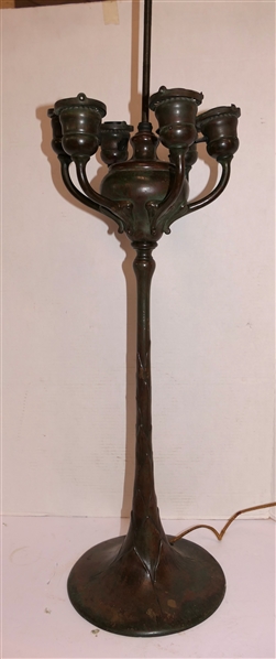 Incredible Tiffany Studios Bronze Lamp Base "Tiffany Studios New York " Number 477 - 438 - B - 6 Lights - Leaf Motif on Lamp Pedestal - Base is 27" To Bulbs 
