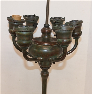 Incredible Tiffany Studios Bronze Lamp Base Tiffany Studios New York  Number 477 - 438 - B - 6 Lights - Leaf Motif on Lamp Pedestal - Base is 27 To Bulbs 