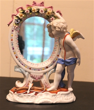 Dresden / Meissen Cherub Figural Dresser Mirror - 8 1/4" Tall 6" Wide