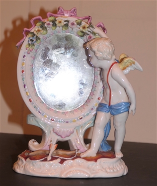 Dresden / Meissen Cherub Figural Dresser Mirror - 8 1/4 Tall 6 Wide