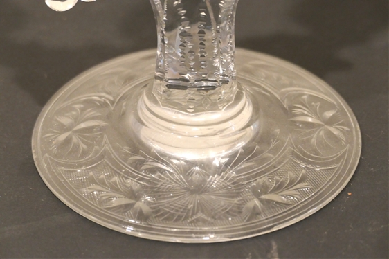 Elegant Etched Glass Console Set - Beautiful Oval Bowl with Fruit Handles and Pair of Excellent Elegant Glass Candelabras with Cut Bases - 2 Lights with Fruit Centers - Each Candlestick is 9 Tall...