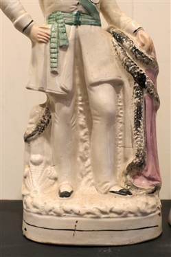 19th Century Staffordshire King and Queen Statues - Queen Elizabeth is 16 3/4 King is 18 Tall - Hairline Crack in Back of Prince Figure 