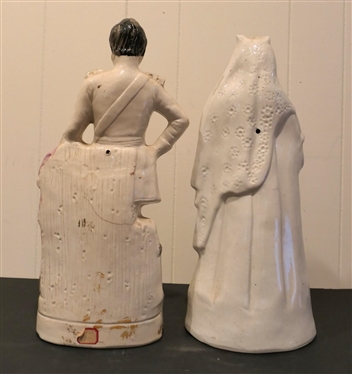19th Century Staffordshire King and Queen Statues - Queen Elizabeth is 16 3/4 King is 18 Tall - Hairline Crack in Back of Prince Figure 