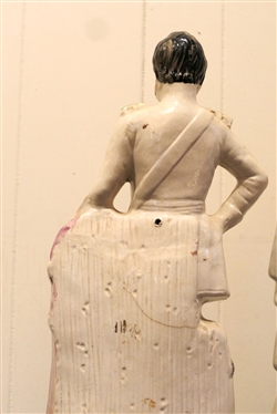 19th Century Staffordshire King and Queen Statues - Queen Elizabeth is 16 3/4 King is 18 Tall - Hairline Crack in Back of Prince Figure 