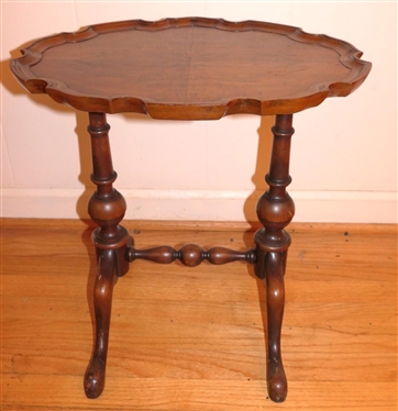 Queen Anne Style Pie Crust Top Tea Table / Candle Stand - Queen Anne Style Feet - Burl Table Top - Table is 18 3/4" Tall 18 3/4" by 13 1/2" 