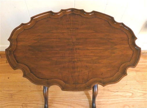 Queen Anne Style Pie Crust Top Tea Table / Candle Stand - Queen Anne Style Feet - Burl Table Top - Table is 18 3/4 Tall 18 3/4 by 13 1/2 