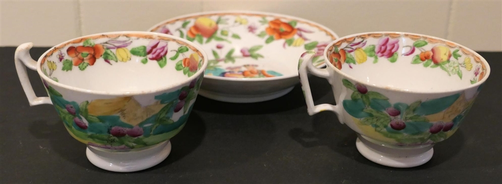 3 Pieces of Beautiful Hand Painted China with Flowers and Pastoral Scenes with Courting Figures and Animals - 2 Tea Cups and 5 1/2 Bowl 
