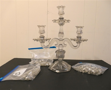 3 Light Candelabra with Crystals - Can Be Re Configured Many Ways - Candle Cups and Bobeches Screw In - Candelabra is 16"  Tall 