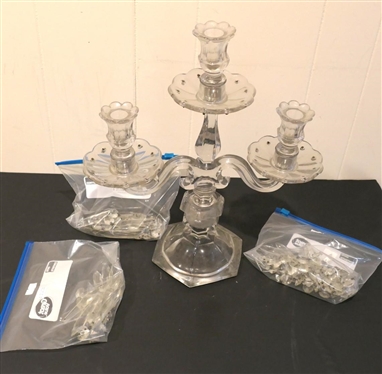 3 Light Candelabra with Crystals - Can Be Re Configured Many Ways - Candle Cups and Bobeches Screw In - Candelabra is 16  Tall 