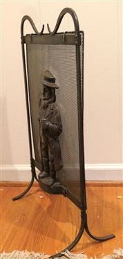 Unusual Brass Fire Screen with Heavy Embossed Brass Gentleman Plaque attached To Fire Screen - Frame is 26 tall 20 Wide