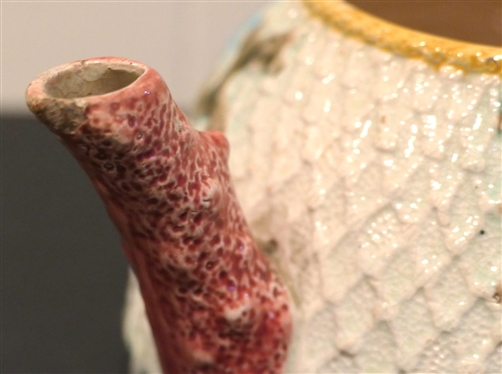 Early 19th Century English Tea Pot - Shell Motif with Coral Handle - Small Chip on Spout and Some Glaze Loss to Handle - Tea Pot is 5 Tall 7 Spout to Handle