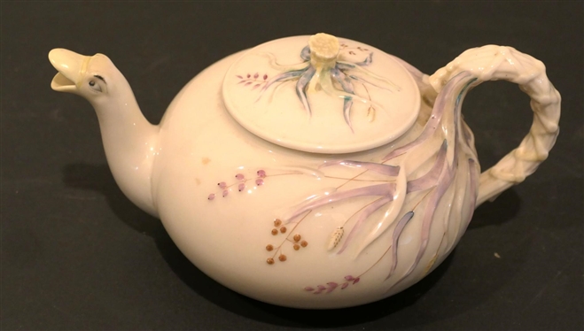 Belleek Swan Tea Pot - Swan Spout with Molded Handle and Leaves - Tea Pot is 4 Tall 8 1/4 Spout to Handle - Black Mark