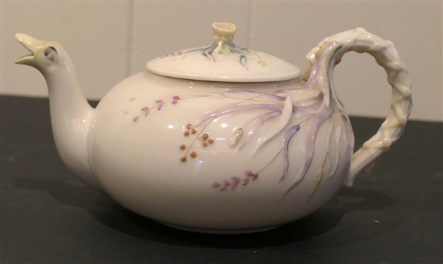 Belleek Swan Tea Pot - Swan Spout with Molded Handle and Leaves - Tea Pot is 4 Tall 8 1/4 Spout to Handle - Black Mark