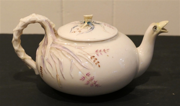 Belleek Swan Tea Pot - Swan Spout with Molded Handle and Leaves - Tea Pot is 4 Tall 8 1/4 Spout to Handle - Black Mark